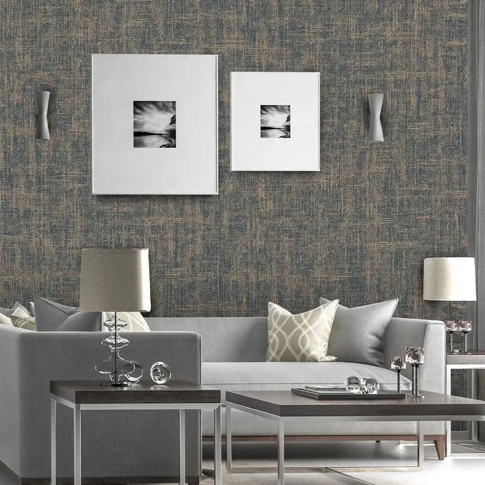 Chic Linen Weave Textured Premium Wallpaper- Trendy Walls Collection dark blue