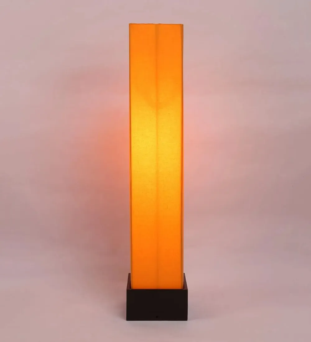 Chic Square Cotton & Wooden Floor Lamp Yellow