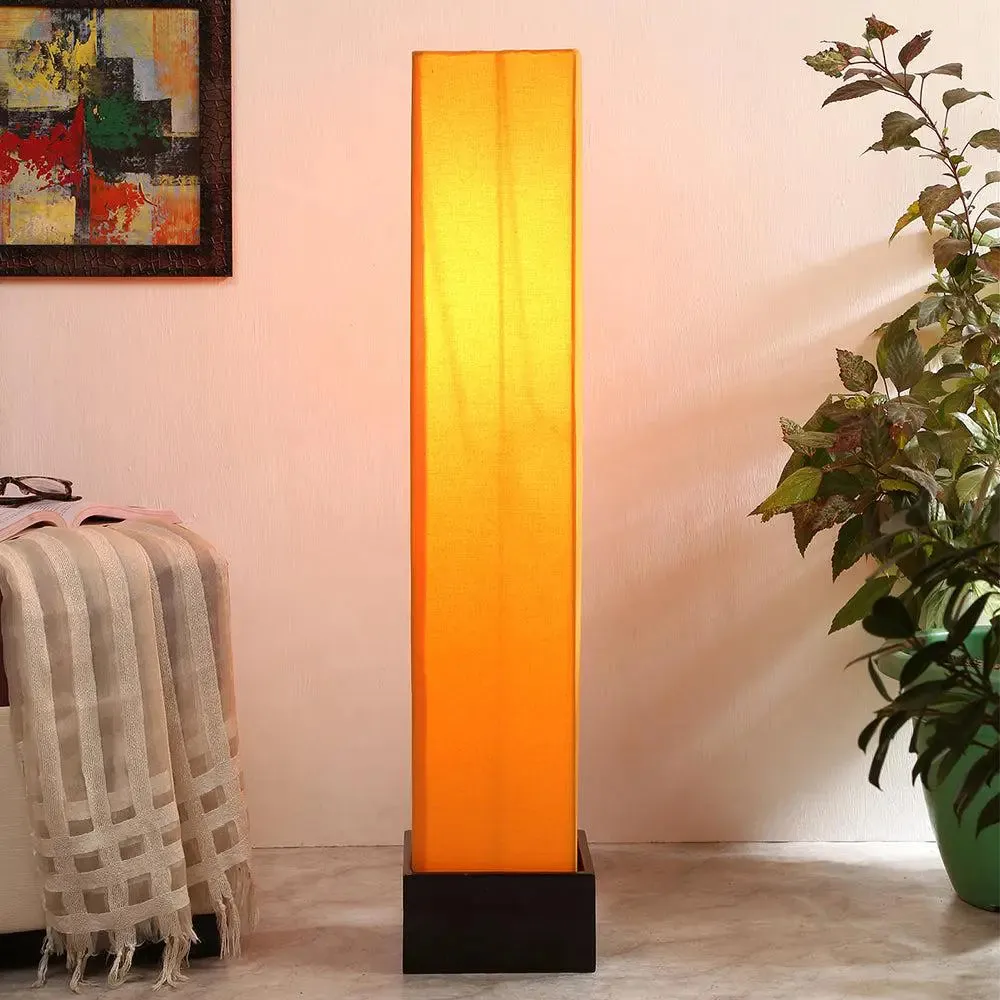 Chic Square Cotton & Wooden Floor Lamp Yellow