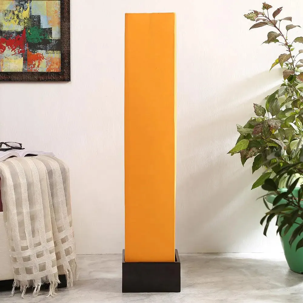 Chic Square Cotton & Wooden Floor Lamp Yellow