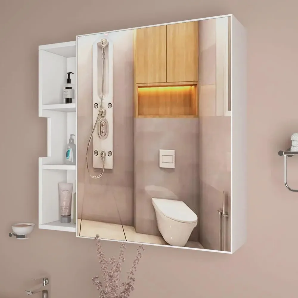 Chic Wooden Bathroom Cabinet with 3 Open Shelves - White