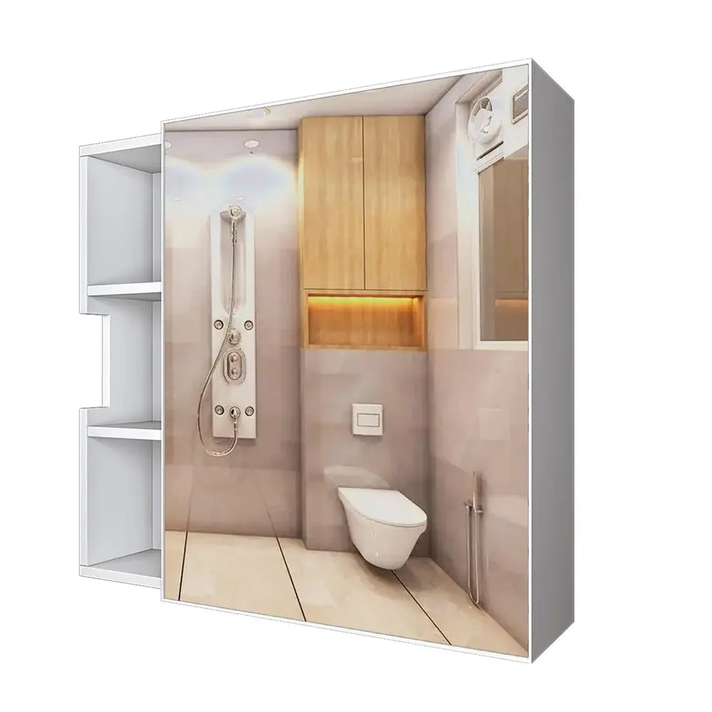 Chic Wooden Bathroom Cabinet with 3 Open Shelves - White