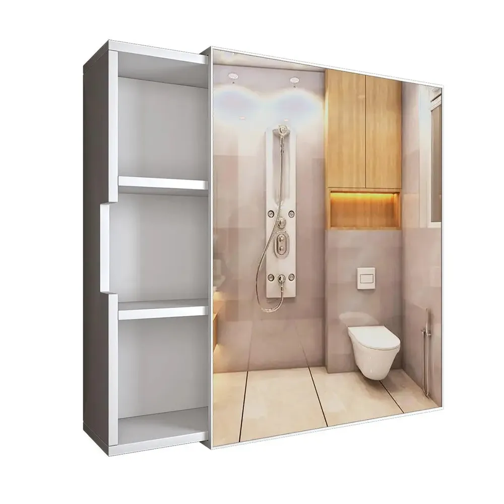 Chic Wooden Bathroom Cabinet with 3 Open Shelves - White
