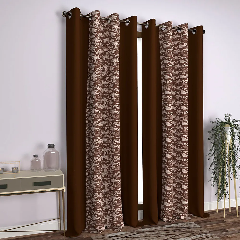 Chocolate Brown  Little Birdie Designer Door Curtain Medium Single Piece (7ft)