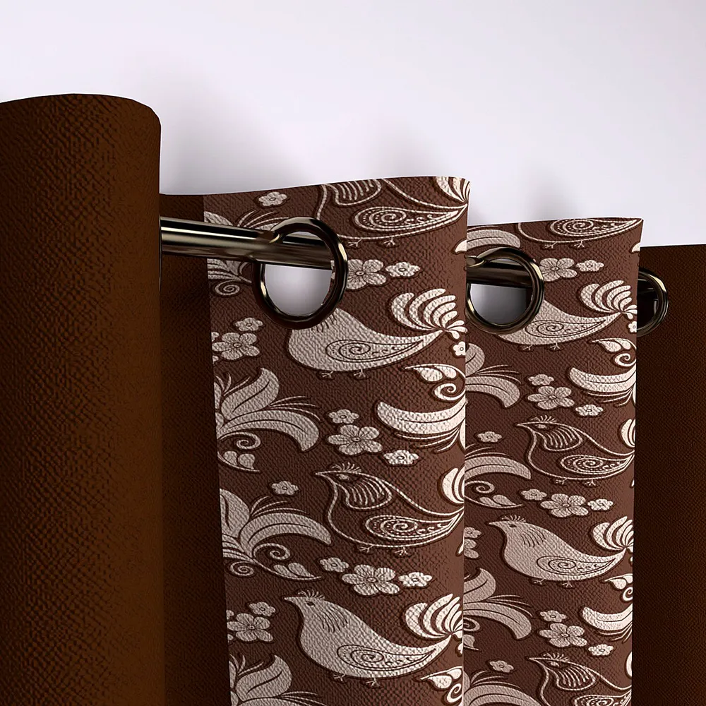 Chocolate Brown  Little Birdie Designer Door Curtain Medium Single Piece (7ft)