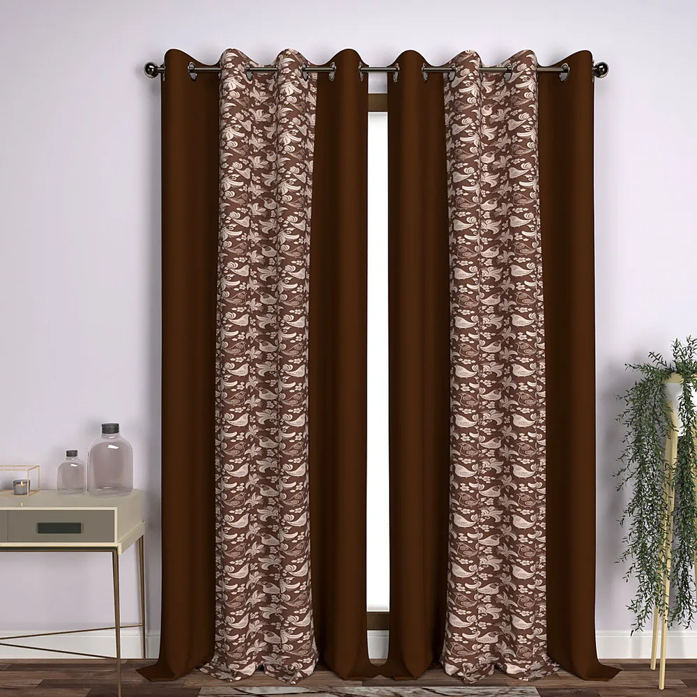 Chocolate Brown  Little Birdie Designer Door Curtain Medium Single Piece (7ft)