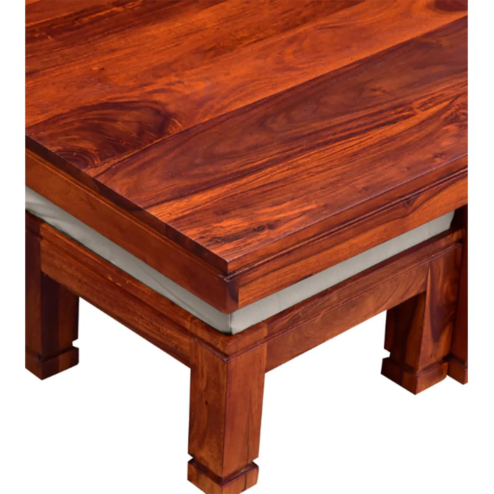 Chocolate Brown Solid Sheesham Wood Centre Table With 4 Stools
