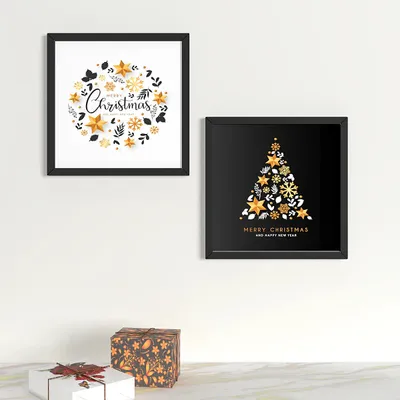 Christmas and New Year wall framed Set of 2 / Break Resistant Clear Acrylic Glass / 61 cm x 30 cm