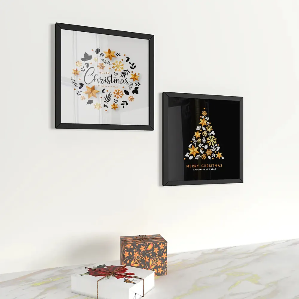 Christmas and New Year wall framed Set of 2 / Break Resistant Clear Acrylic Glass / 61 cm x 30 cm