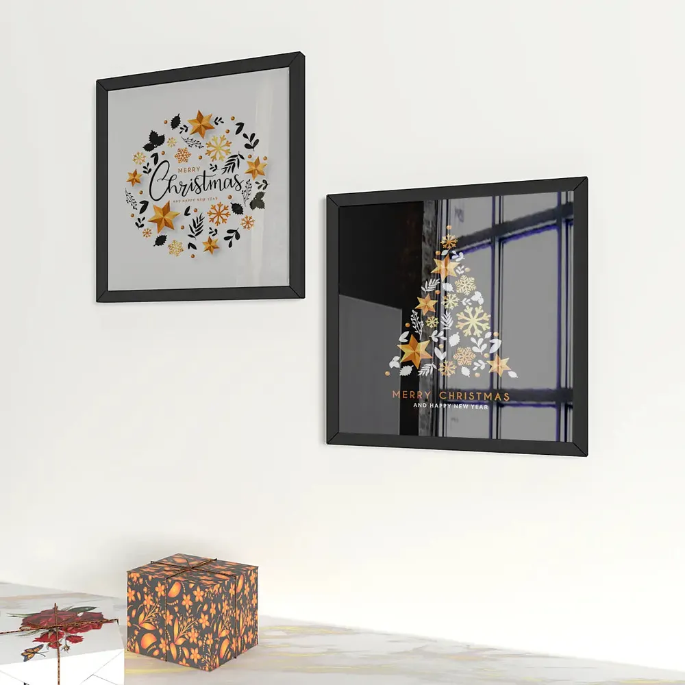 Christmas and New Year wall framed Set of 2 / Break Resistant Clear Acrylic Glass / 61 cm x 30 cm