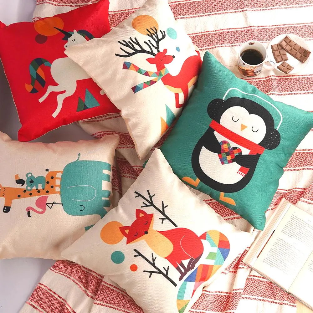 Christmas Multi-Colored Cushion Covers 16x16in Set of 5