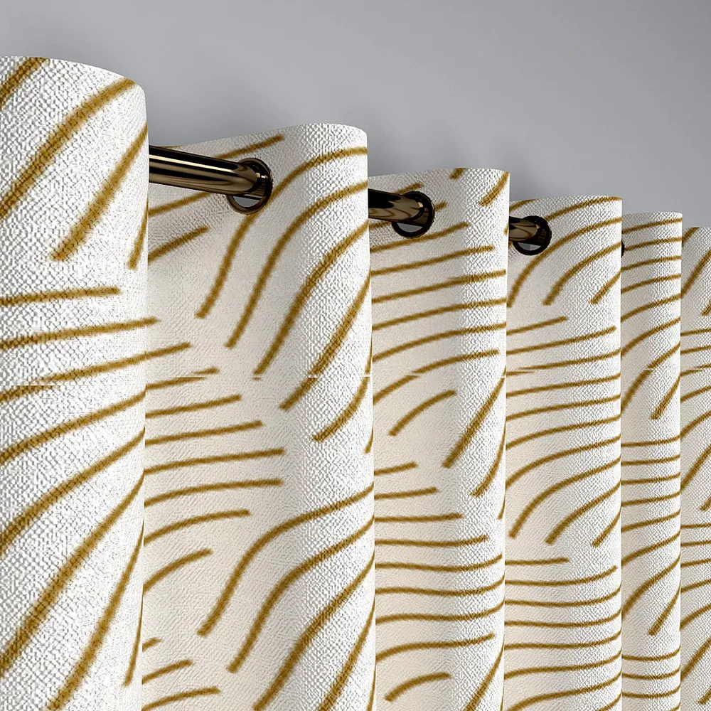 Chrome Yellow Playful Lines Designer Window Curtain