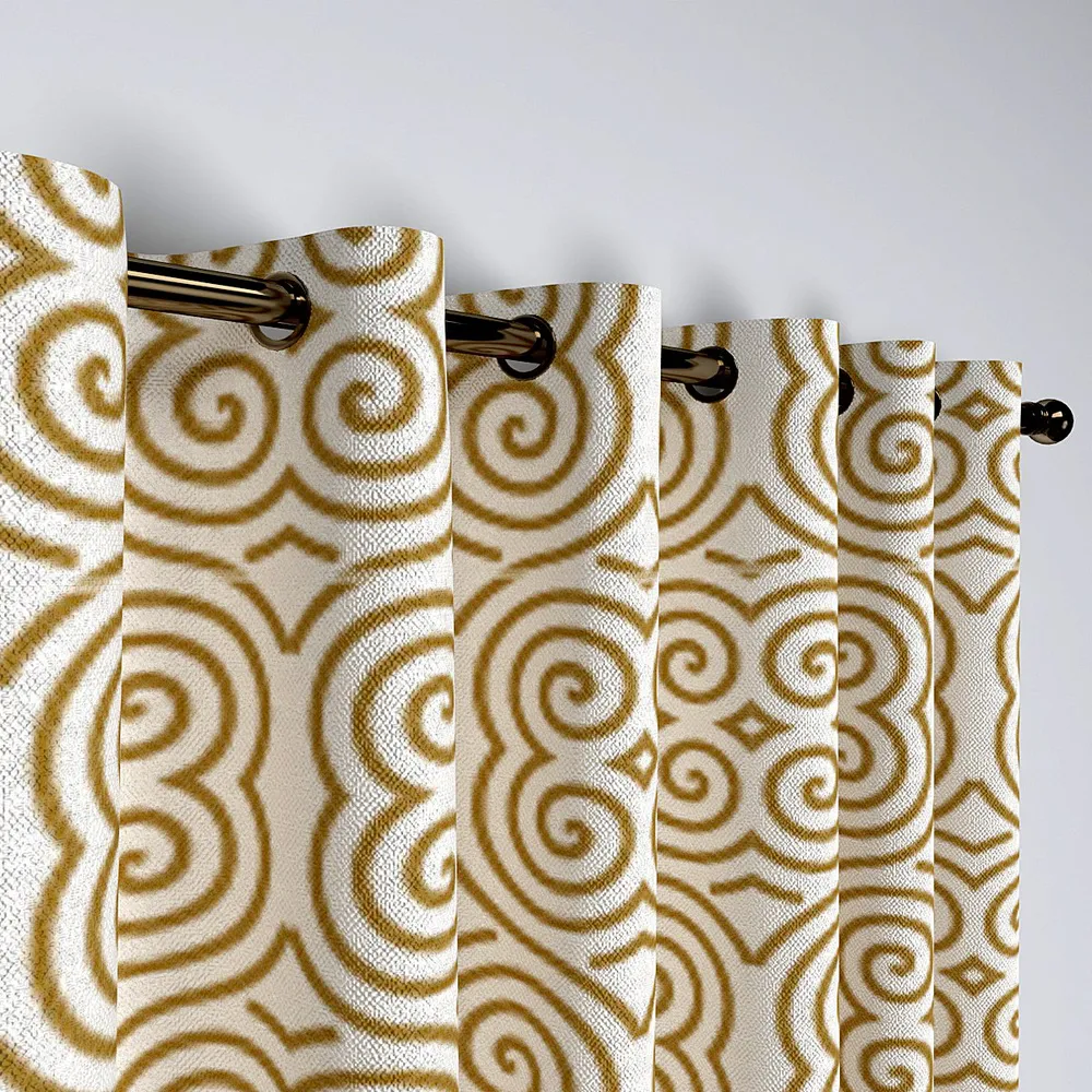 Chrome Yellow Playful Spiral Designer Door Curtain Medium Single Piece (7ft)