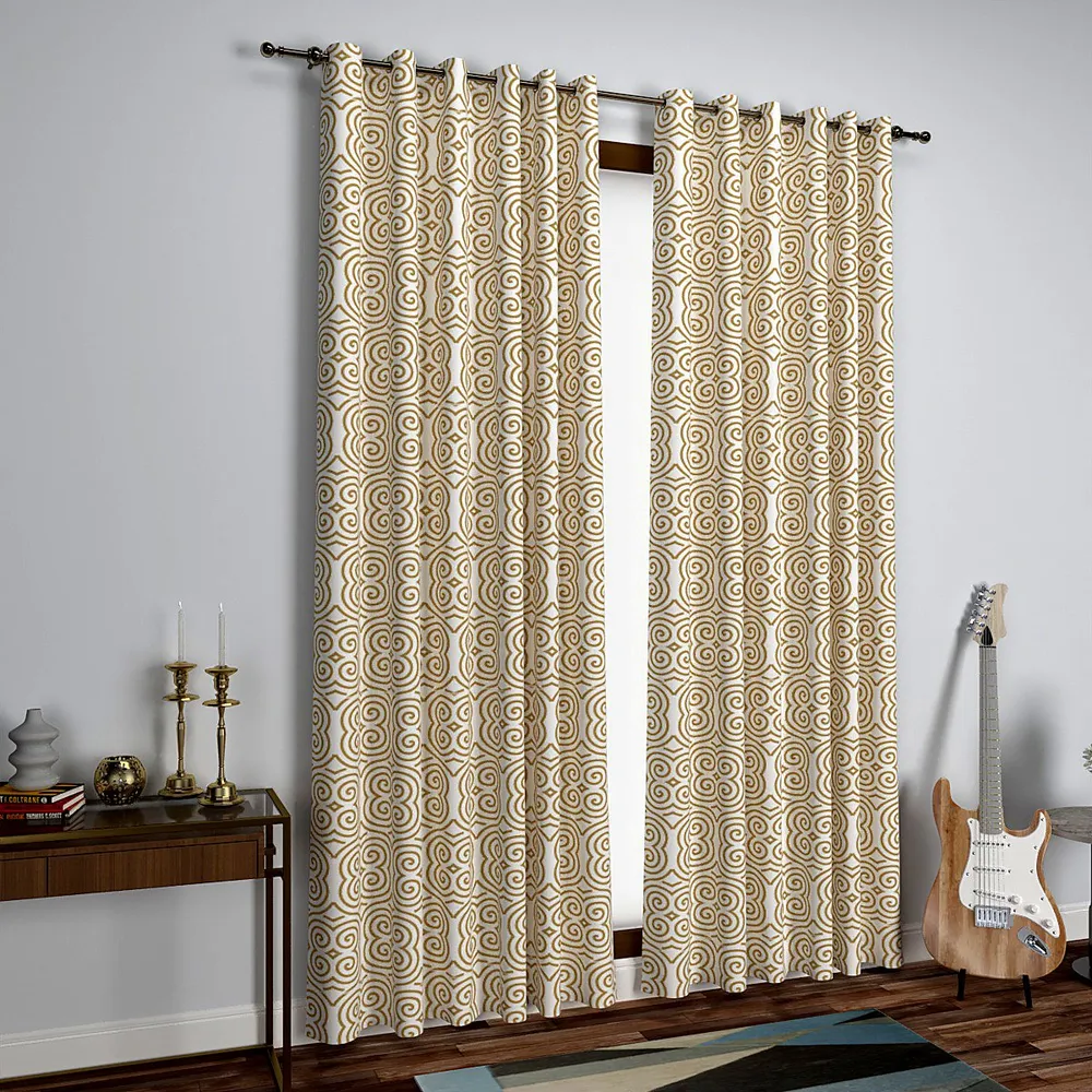 Chrome Yellow Playful Spiral Designer Window Curtain