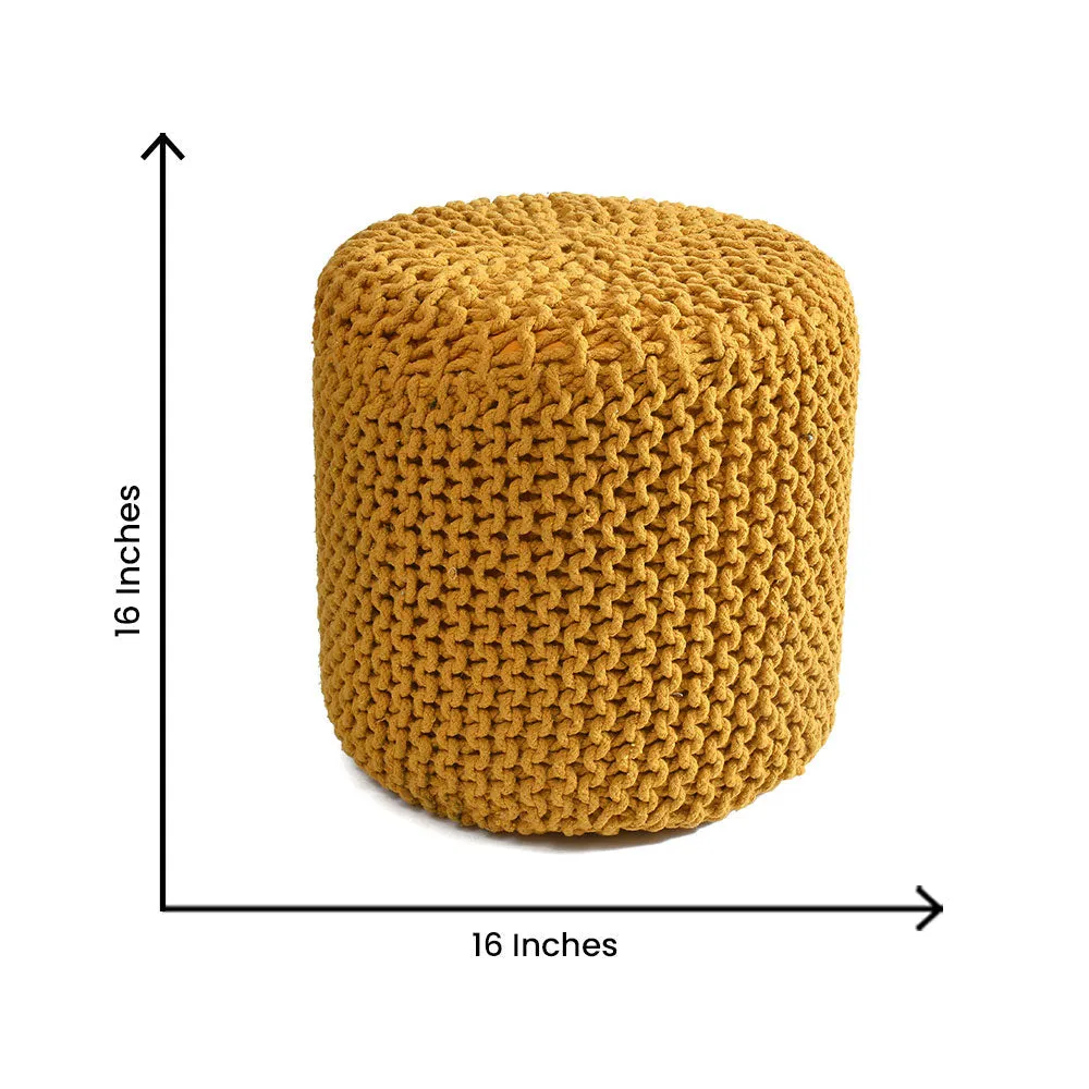 Chrome Yellow Solid Cotton Knitted Pouffe Single Piece