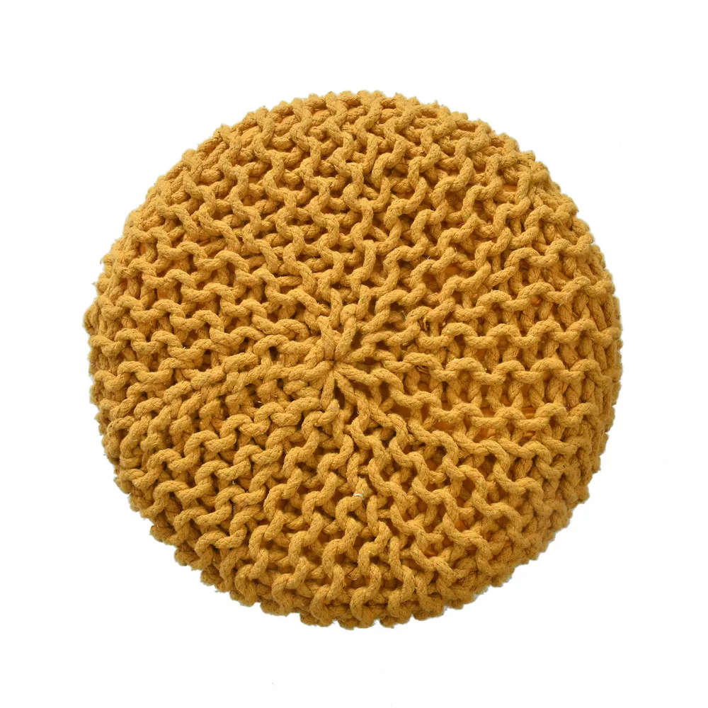 Chrome Yellow Solid Cotton Knitted Pouffe Single Piece