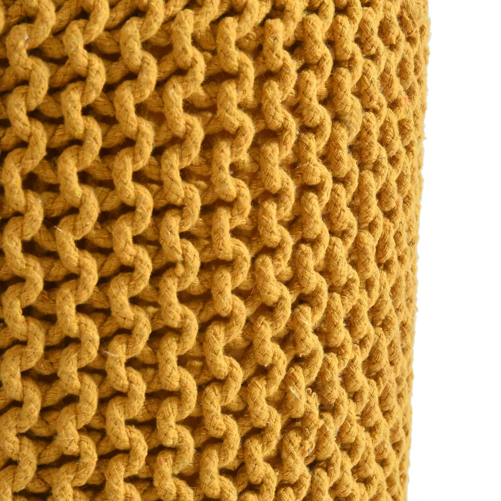 Chrome Yellow Solid Cotton Knitted Pouffe Single Piece