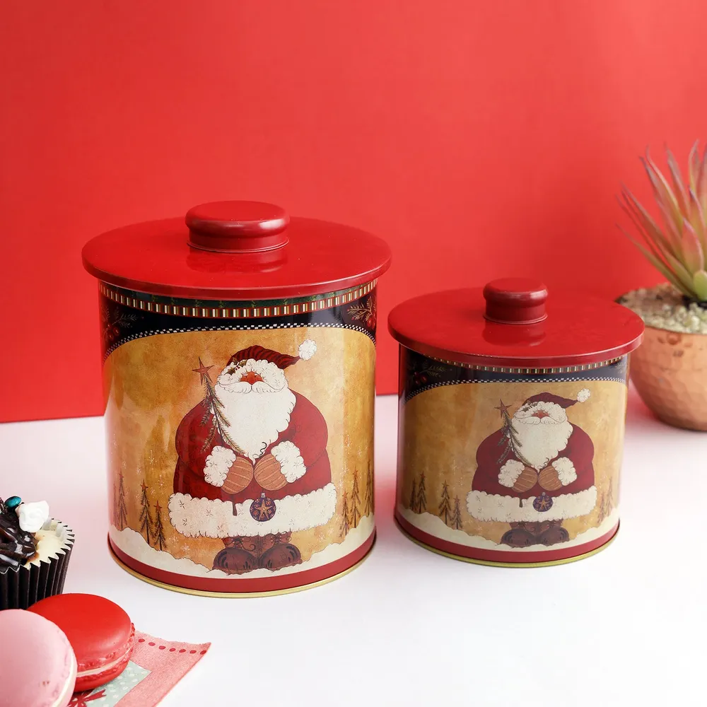 Chubby Santa Vintage Motif Canisters Set Of 2