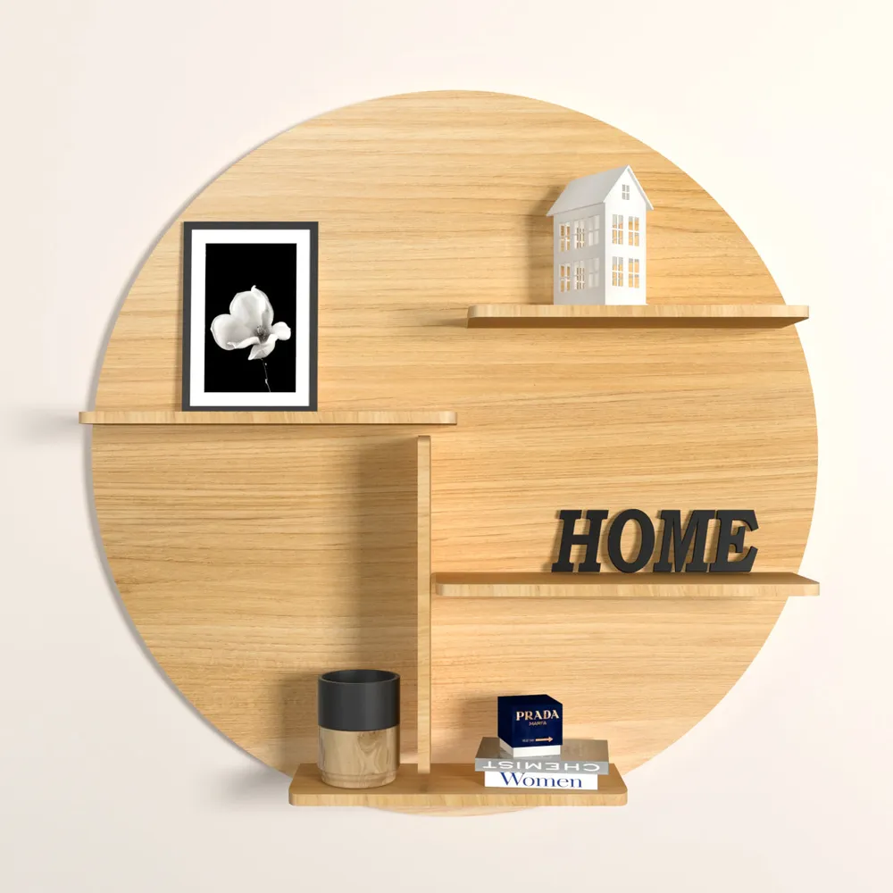 Circle Shape Backlit Wood Wall Shelf / Book Shelf / Night Light, Oak Finish Regular ( 32 inches x 32 inches )