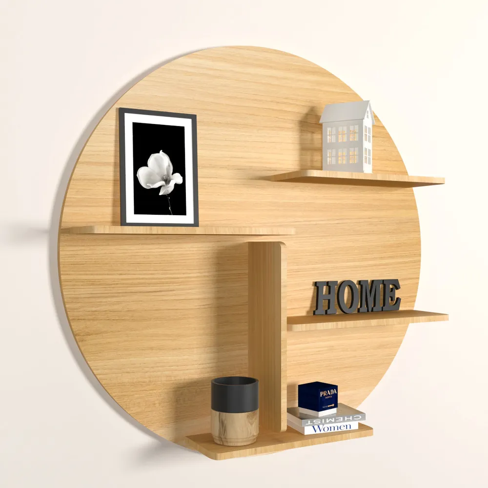 Circle Shape Backlit Wood Wall Shelf / Book Shelf / Night Light, Oak Finish Regular ( 32 inches x 32 inches )
