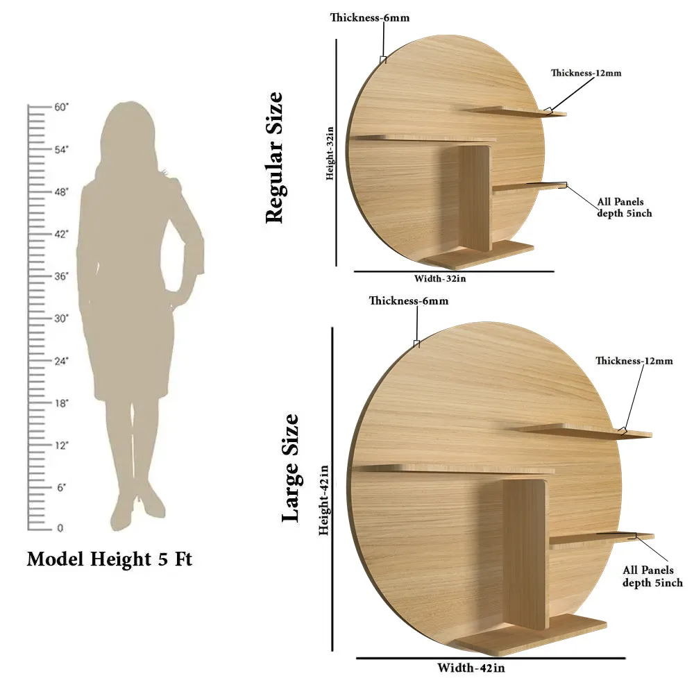 Circle Shape Backlit Wood Wall Shelf / Book Shelf / Night Light, Oak Finish Regular ( 32 inches x 32 inches )