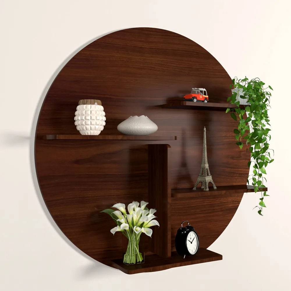 Circle Shape Backlit Wood Wall Shelf / Book Shelf / Night Light, Walnut Finish Regular ( 32 inches x 32 inches )