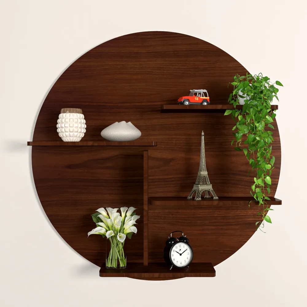 Circle Shape Backlit Wood Wall Shelf / Book Shelf / Night Light, Walnut Finish Regular ( 32 inches x 32 inches )