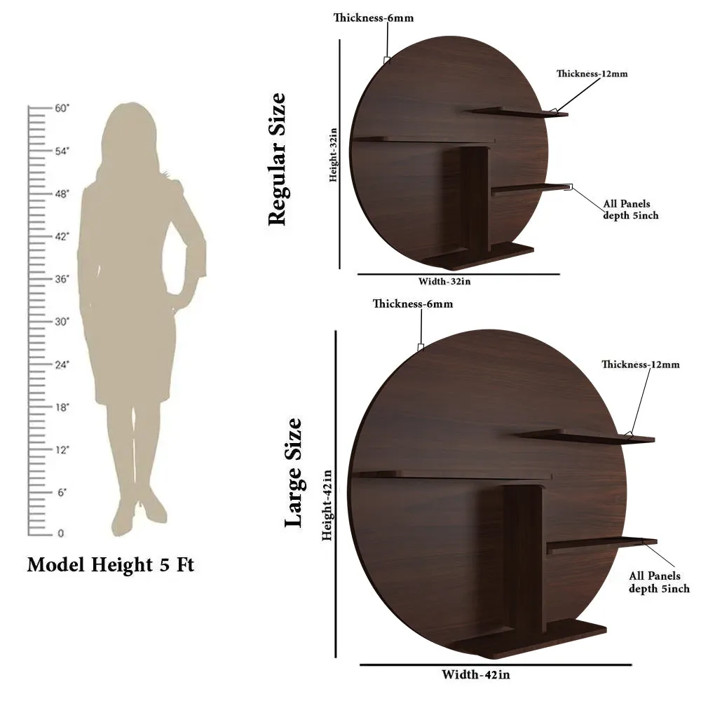 Circle Shape Backlit Wood Wall Shelf / Book Shelf / Night Light, Walnut Finish Regular ( 32 inches x 32 inches )