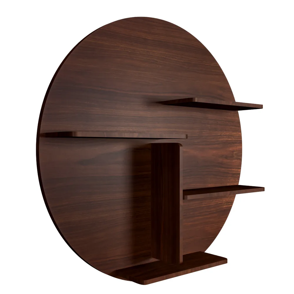 Circle Shape Backlit Wood Wall Shelf / Book Shelf / Night Light, Walnut Finish Regular ( 32 inches x 32 inches )