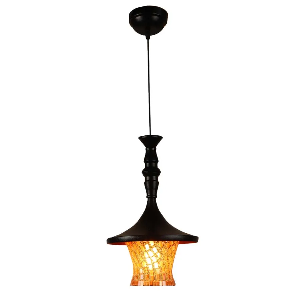 Circled Luster Glass Metal Topped Single Hanging Light