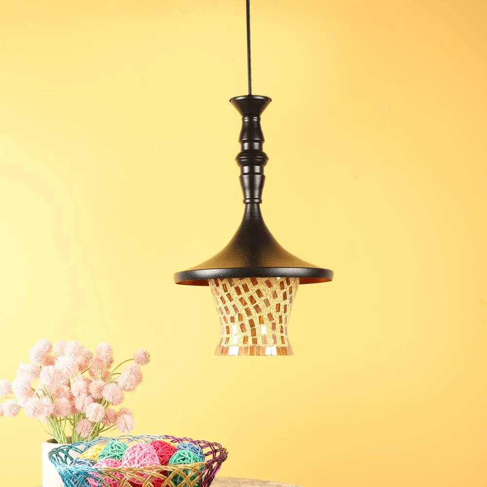 Circled Luster Glass Metal Topped Single Hanging Light
