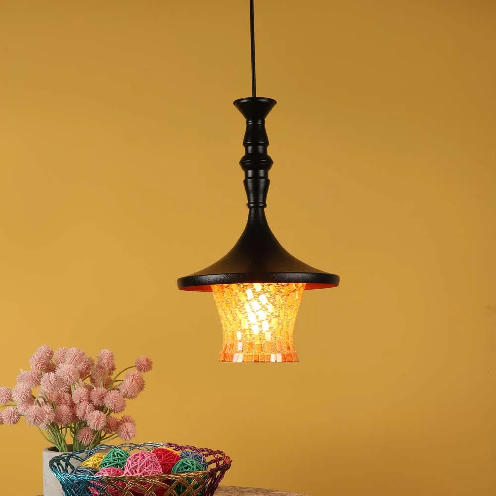 Circled Luster Glass Metal Topped Single Hanging Light