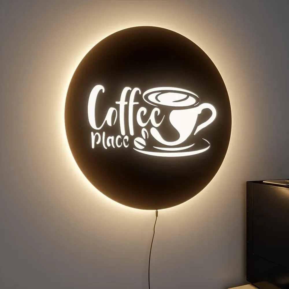Circular Backlit Kitchen Acrylic Wall Decor for Coffee Lovers