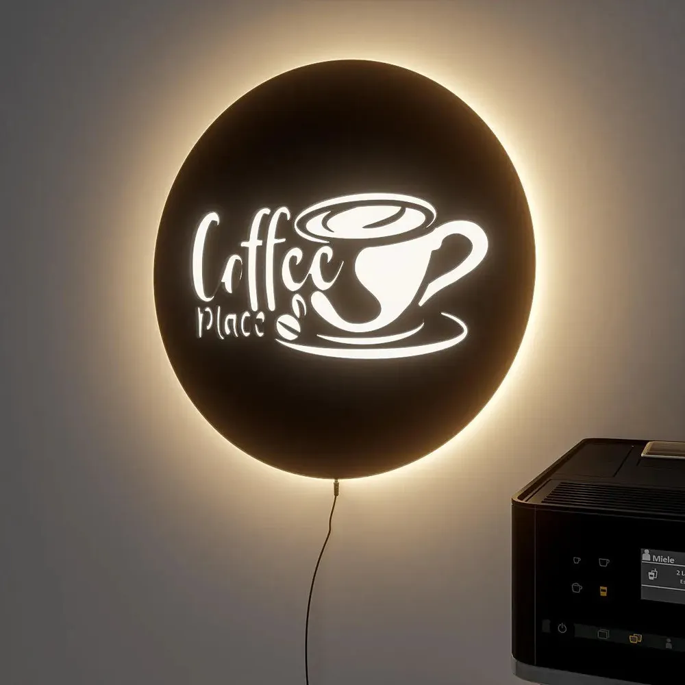 Circular Backlit Kitchen Acrylic Wall Decor for Coffee Lovers