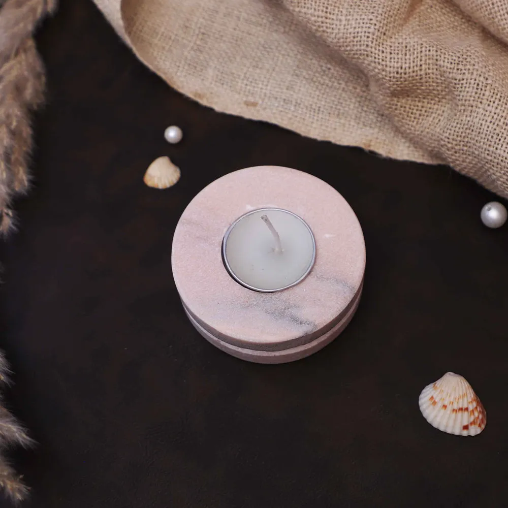 Circular Double Step Pink Marble Tealight Candle Holder