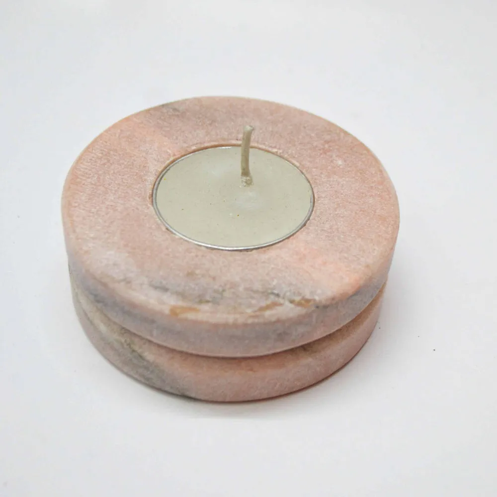 Circular Double Step Pink Marble Tealight Candle Holder