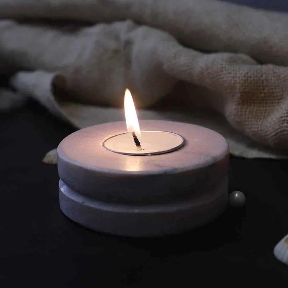 Circular Double Step Pink Marble Tealight Candle Holder