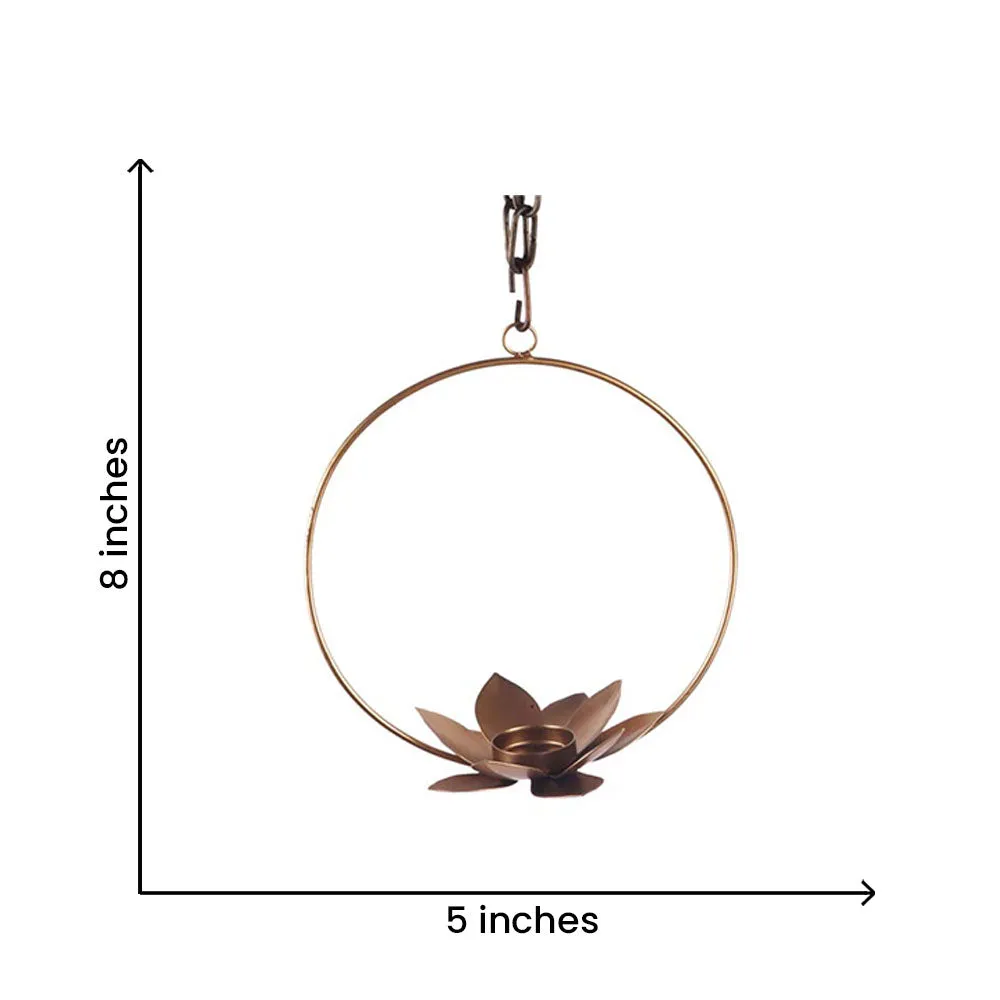 Circular Golden Lotus Hanging Tea Light Candle Holders Set Of 2