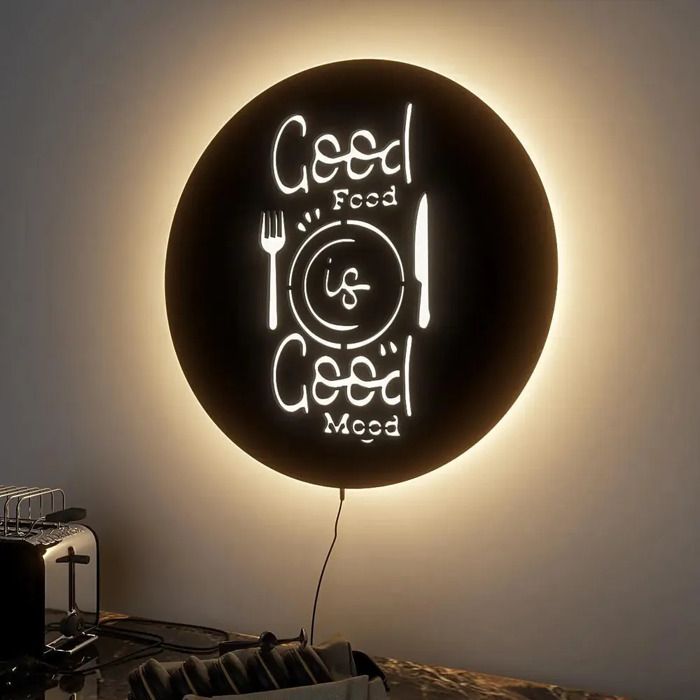 Circular 'Good Food' Backlit Acrylic Wall Decor for Kitchen