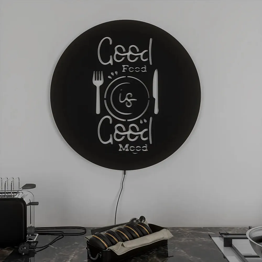 Circular 'Good Food' Backlit Acrylic Wall Decor for Kitchen