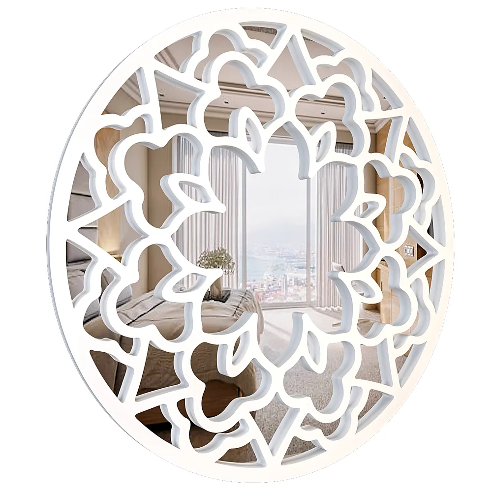 Circular Mandala Design Wooden Decorative Wall Mirror/ Wall Art (Available in Multiple Finishes) White