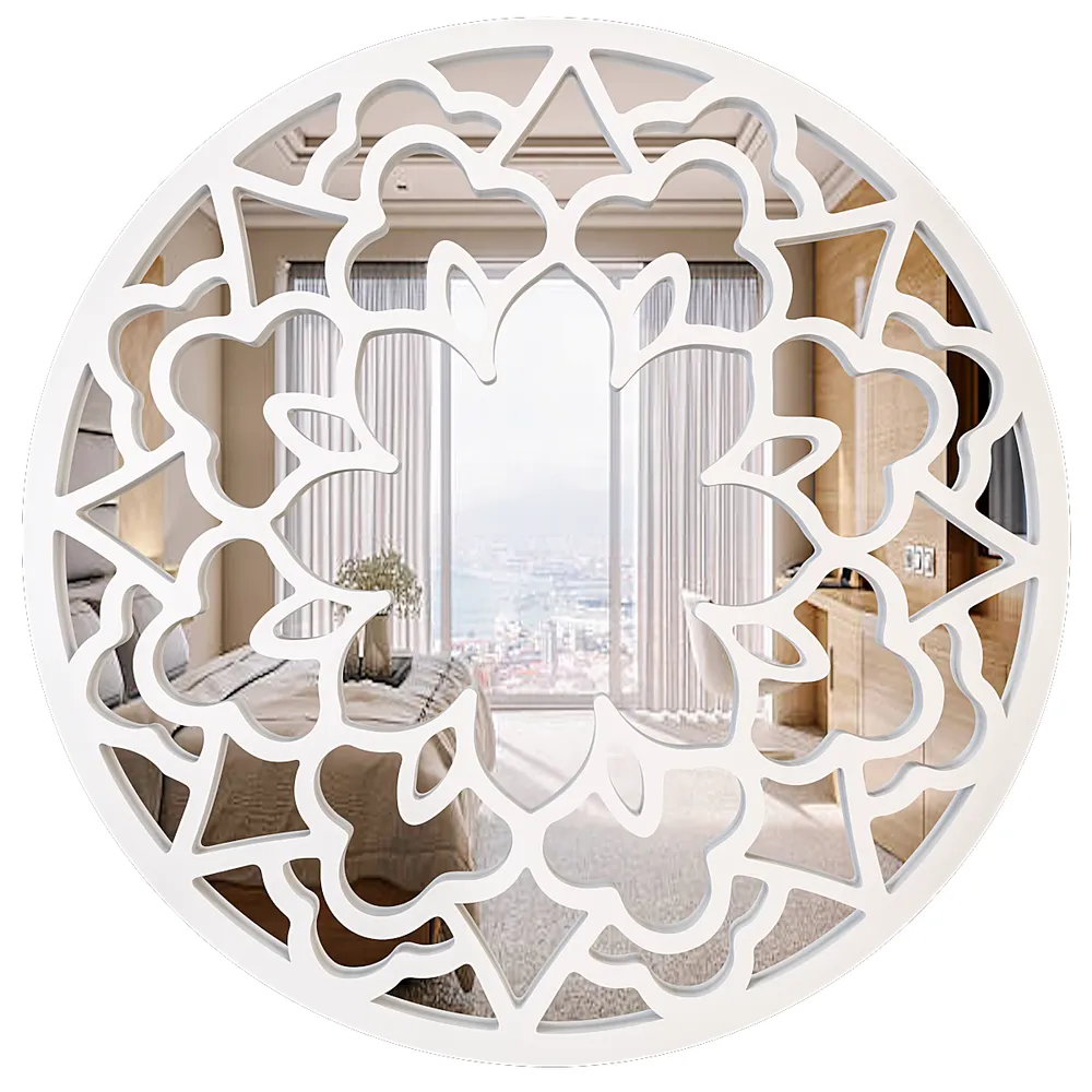 Circular Mandala Design Wooden Decorative Wall Mirror/ Wall Art (Available in Multiple Finishes) White