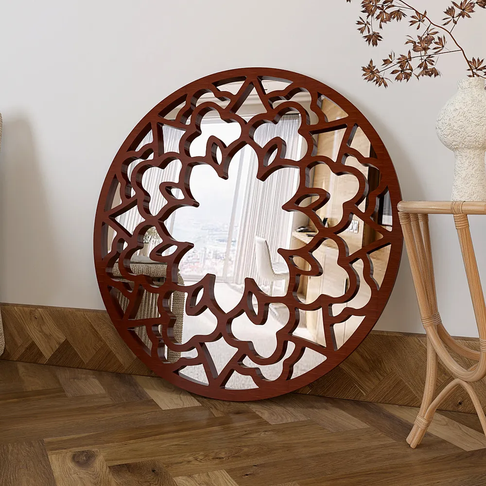 Circular Mandala Design Wooden Decorative Wall Mirror/ Wall Art (Available in Multiple Finishes) White