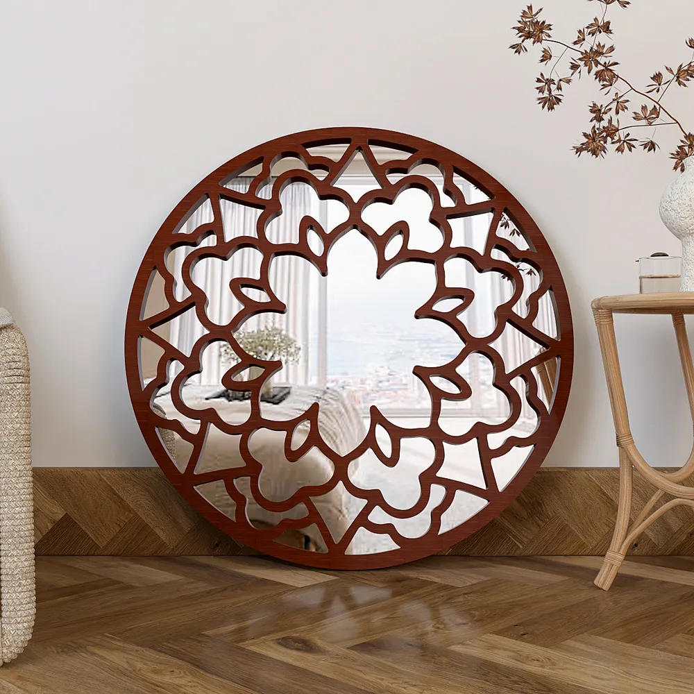 Circular Mandala Design Wooden Decorative Wall Mirror/ Wall Art (Available in Multiple Finishes) White