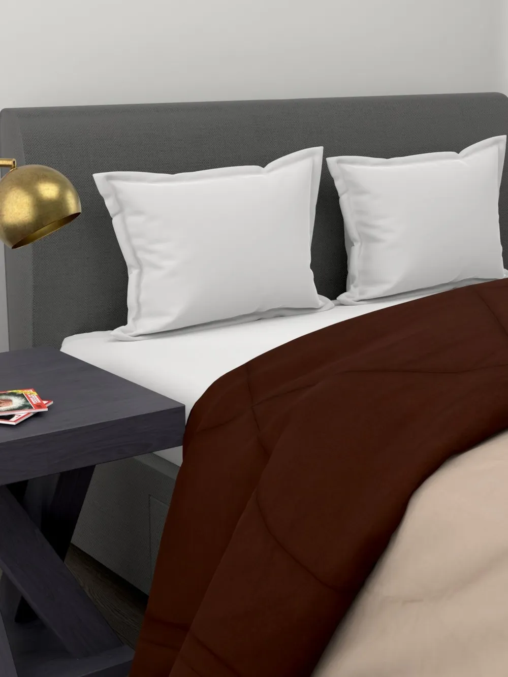 Clasiko Beige & Brown King Size Double Bed Reversible Comforter- 220 GSM