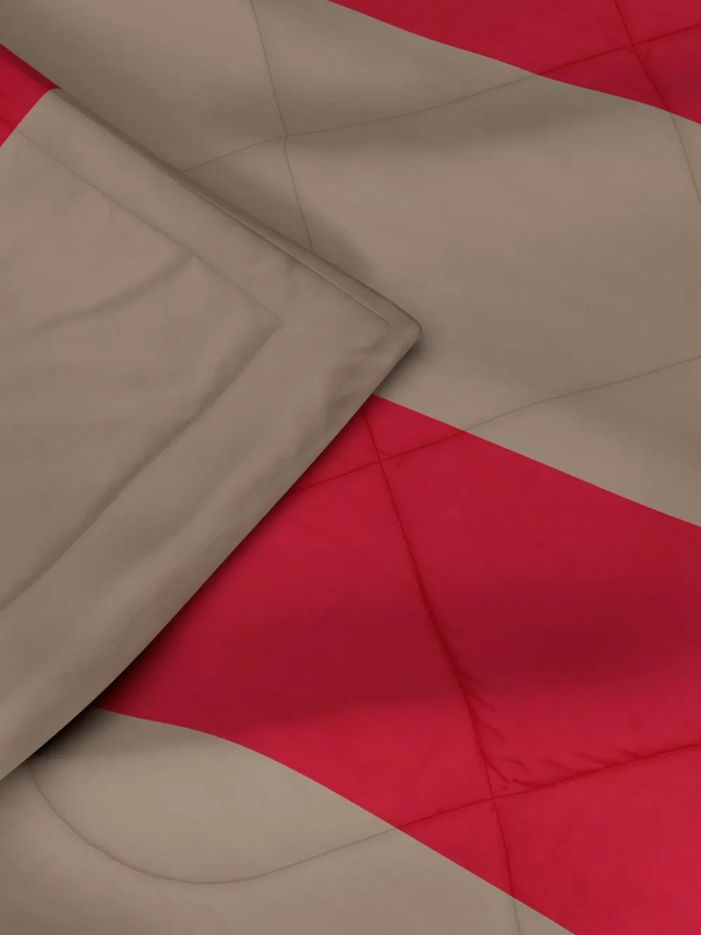 Clasiko Beige & Crimson Red Striped King Size Double Bed Reversible Comforter- 220 GSM