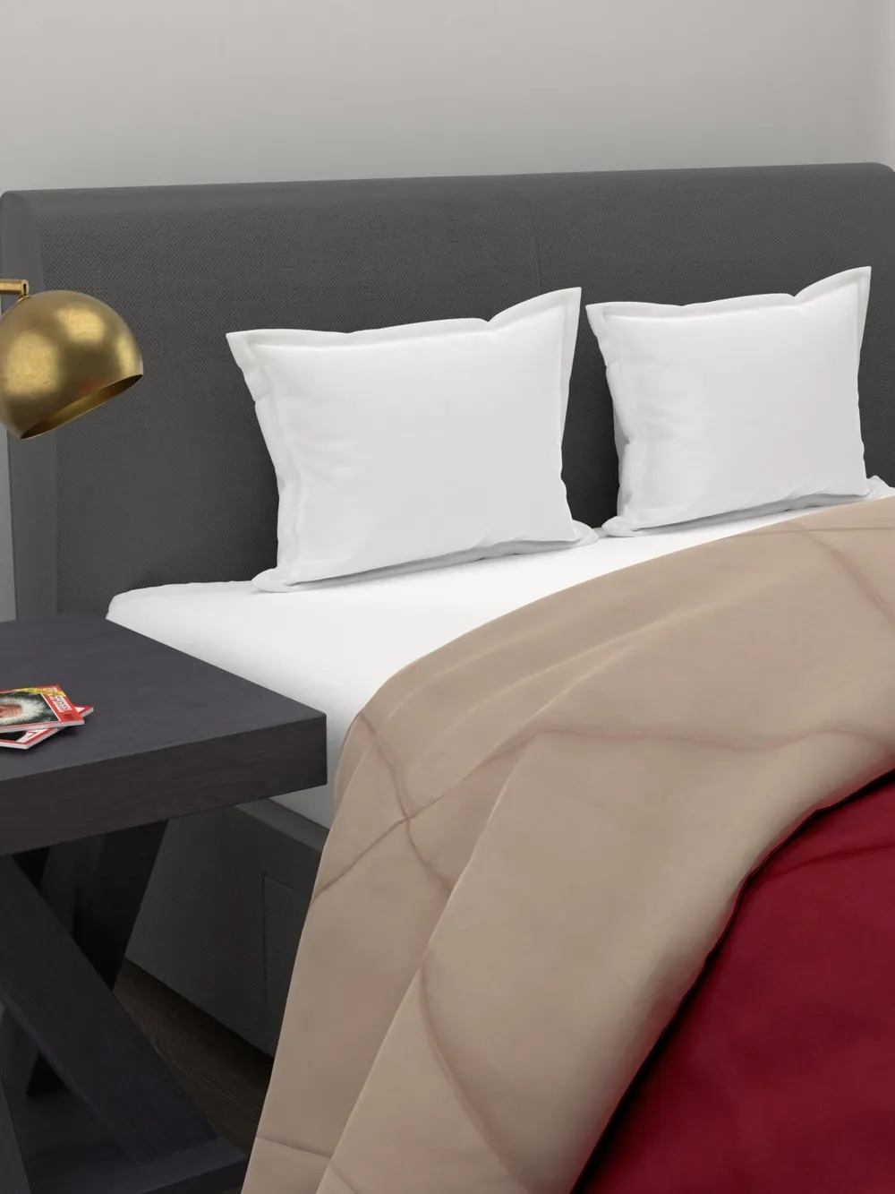 Clasiko Beige & Maroon King Size Double Bed Reversible Comforter- 220 GSM