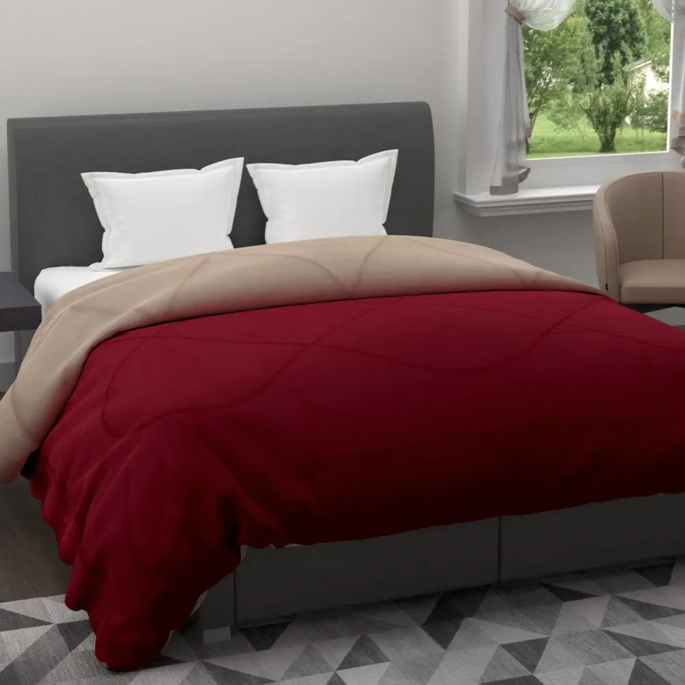 Clasiko Beige & Maroon King Size Double Bed Reversible Comforter- 220 GSM