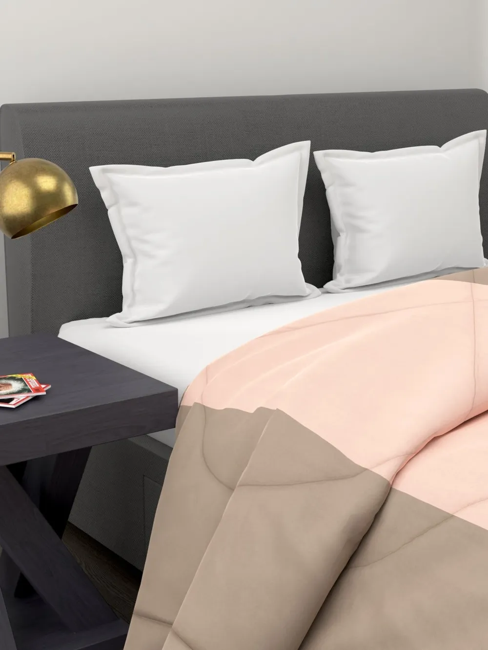 Clasiko Beige & Peach Striped King Size Double Bed Reversible Comforter- 220 GSM