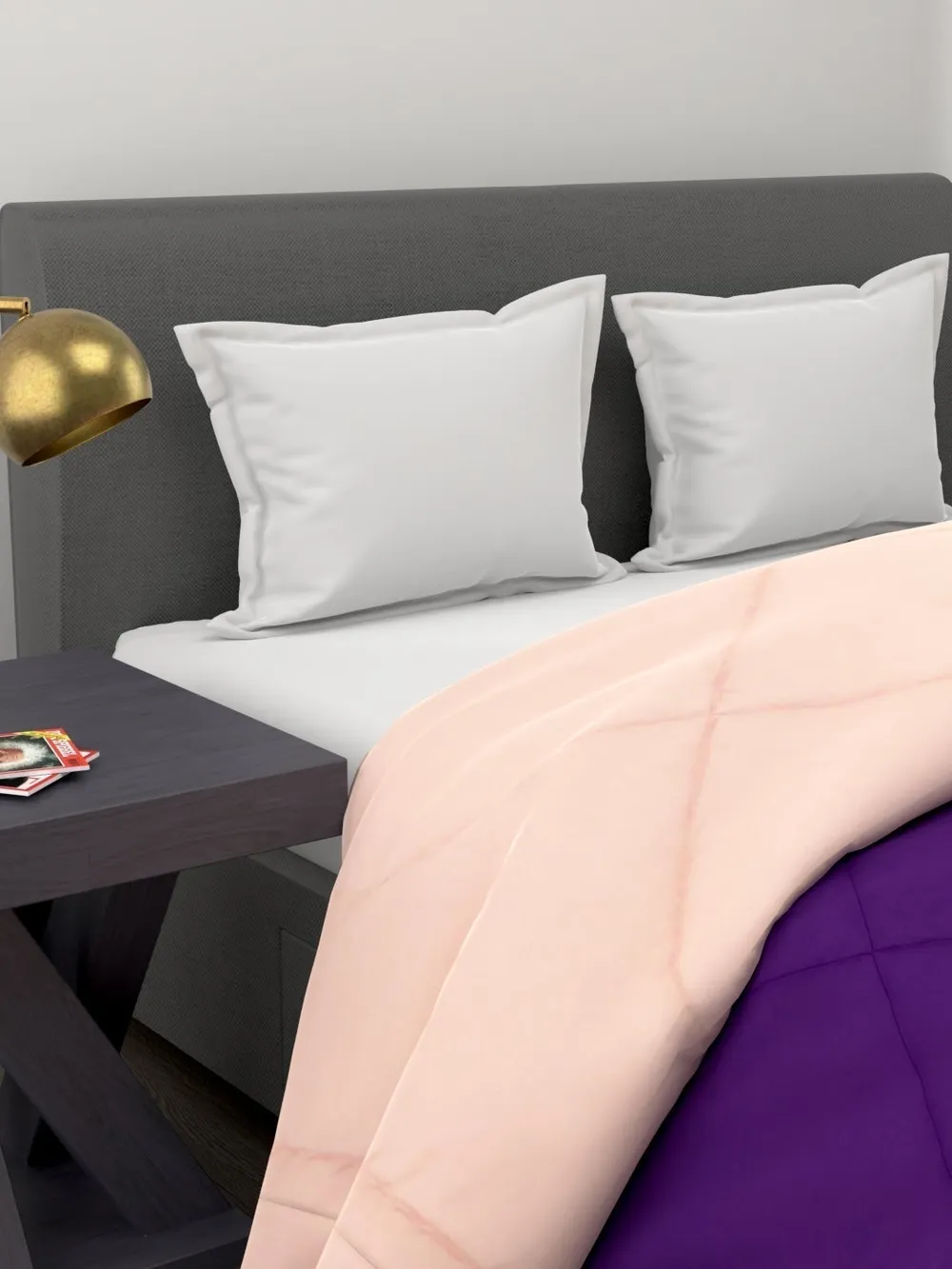 Clasiko Beige & Violet King Size Double Bed Reversible Comforter- 220 GSM